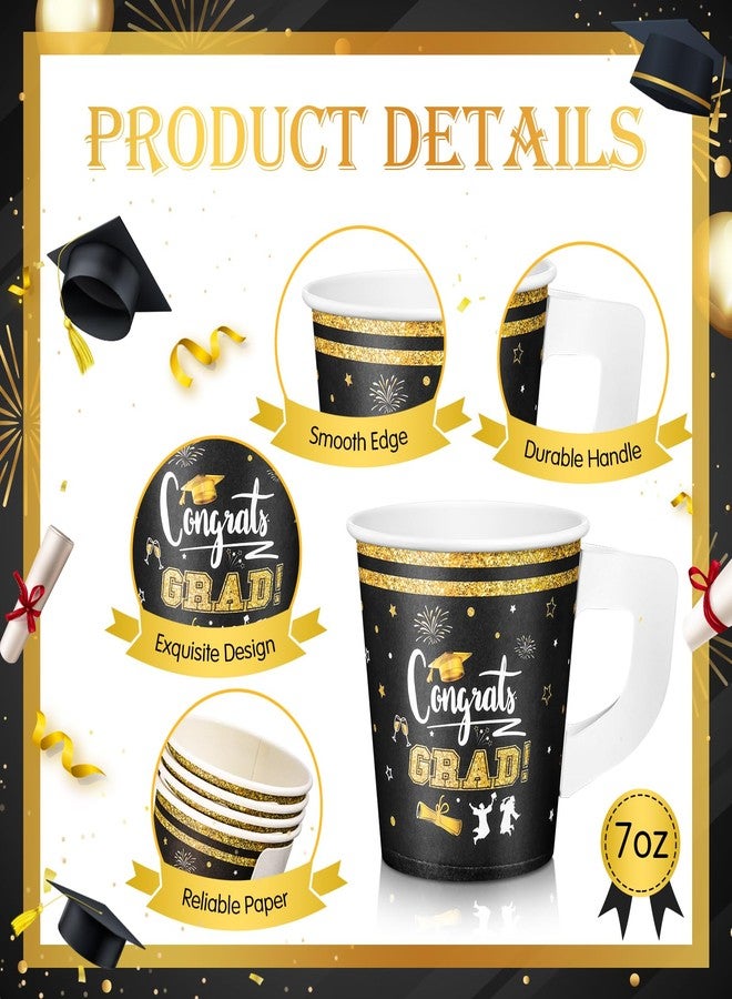 ماكس تشيك مجموعة ماكس تشيك من 75 قطعة من زينة التخرج، أكواب ورقية للآيس كريم سعة 7 أونصات بمقابض، تهانينا للخريجين، أكواب مشروبات باردة للاستخدام مرة واحدة من دفعة 2025، أكواب شوكولاتة باردة، شاي، قهوة، لوازم حفلات العطلات (أسود) - Image 4